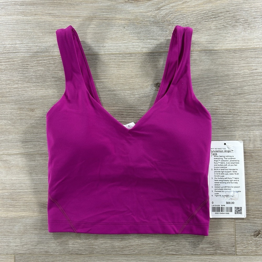 Lululemon Size 0 Align Tank Top Nulu Fabric  Magenta Purple V-Neck Cropped